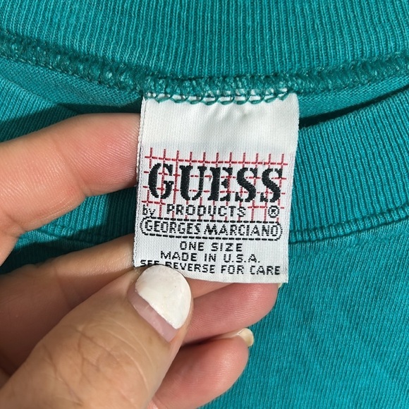 Vintage Guess Teal T-Shirt with Red Logo - Picture 2 of 9